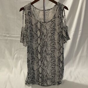 Elegant Snake Print Cold Peek A Boo Shoulder Blouse